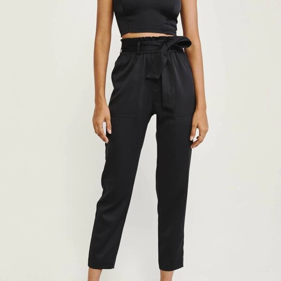 Abercrombie & Fitch black satin high rise taper paperbag trousers medium NWT - Picture 1 of 8